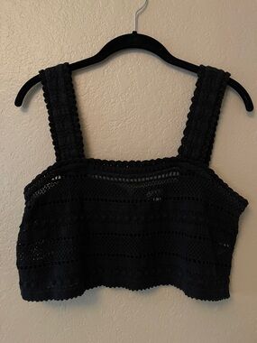 aerie Black Crochet Square Crop Tank